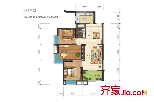 紐賓凱漢city國際社區(qū)5號(hào)樓D1戶型 3室2廳1衛(wèi)1廚