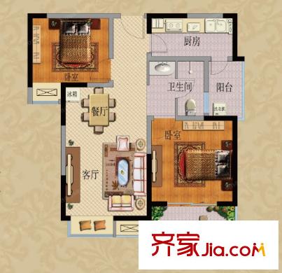 寶利金國際廣場戶型圖二室二廳 戶型圖 2室2廳
