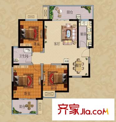 寶利金國際廣場戶型圖三室二廳 戶型圖 3室2廳