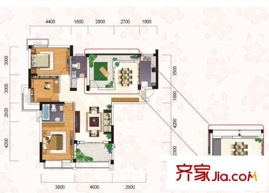 大華南湖公園世家戶型圖2期5#樓A戶型 3室2廳2衛(wèi)