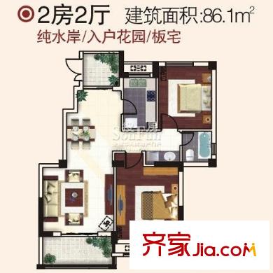 大華南湖公園世家戶型圖二期爵色純水戶戶型 2室2廳1衛(wèi)