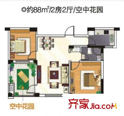 大華南湖公園世家戶型圖2期5#樓C戶型 2室2廳1衛(wèi)