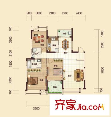 鼎盛華城4號(hào)樓B4戶型 3室2廳2衛(wèi)1廚