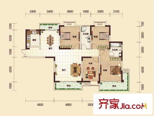 鼎盛華城C1戶型(已售罄) 4室2廳2衛(wèi)1廚