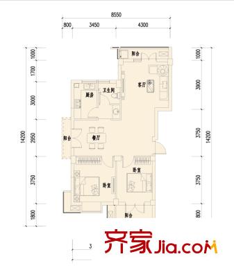 楚邦漢界戶型圖A2戶型 2室2廳1衛(wèi)