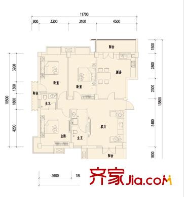 楚邦漢界戶型圖A6戶型 3室2廳2衛(wèi)
