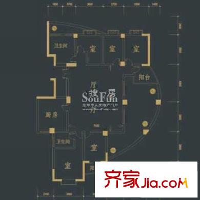 新安金沙豪庭戶型圖一期14#樓標準層純品戶型 5室2廳2衛(wèi)1廚