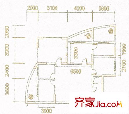 新安金沙豪庭戶型圖D棟戶型 3室2廳1衛(wèi)1廚