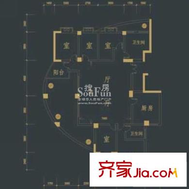 新安金沙豪庭戶型圖一期13#樓標準層御品戶型 5室2廳2衛(wèi)1廚