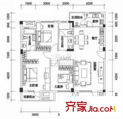 萬科城市花園戶型圖3A-A戶型 3室2廳2衛(wèi)