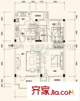 萬科城市花園戶型圖2A-A戶型 2室2廳1衛(wèi)