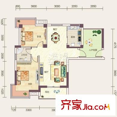 鴻江花畔里戶型圖B1（已售完） 2室2廳1衛(wèi)1廚