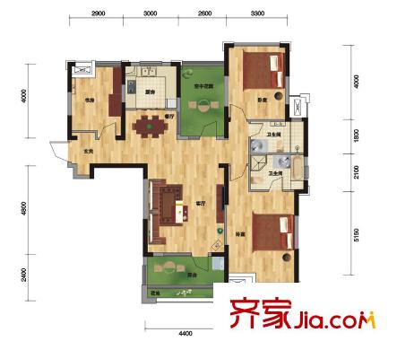 百瑞景中央生活區(qū)戶型圖N戶型（售完） 3室2廳2衛(wèi)1廚
