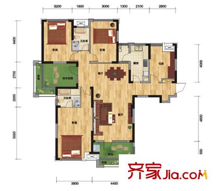 百瑞景中央生活區(qū)戶型圖R戶型（售完） 4室2廳2衛(wèi)1廚