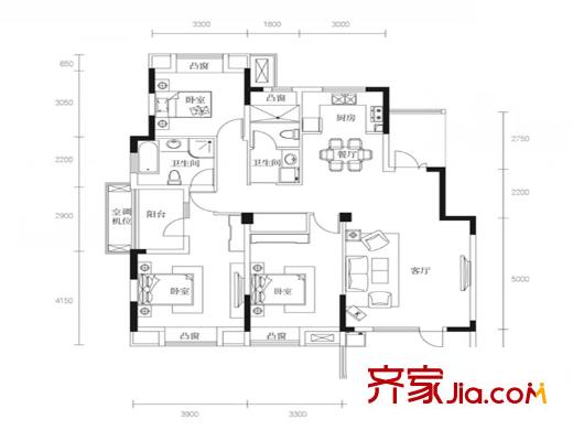 百瑞景中央生活區(qū)戶型圖四期1-3號樓A戶型 140平 