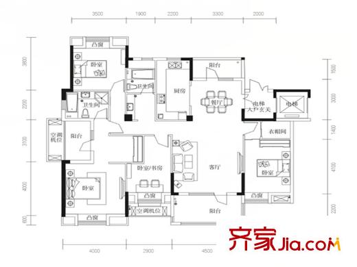 百瑞景中央生活區(qū)戶型圖四期4號樓C戶型 170平 