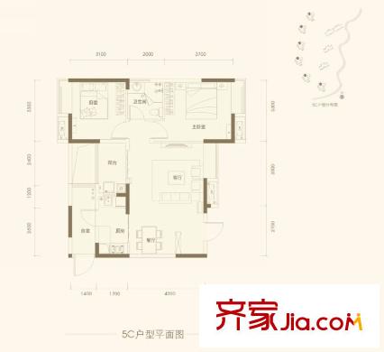 純水岸?東湖二期T23-T28棟5C戶型 2室2廳1衛(wèi)1廚