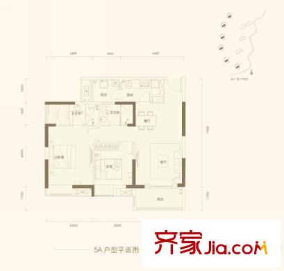 純水岸?東湖二期T23-T28棟5A戶型 2室2廳1衛(wèi)1廚