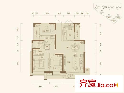 純水岸?東湖T8-T11號(hào)樓A戶型 3室2廳2衛(wèi)1廚