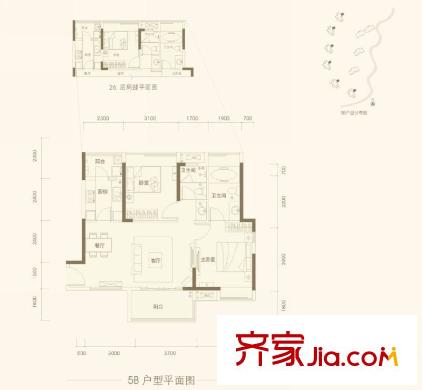 純水岸?東湖二期T23-T28棟5B戶型 2室2廳1衛(wèi)1廚