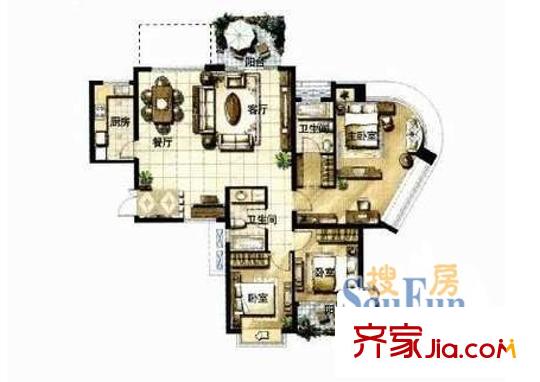 水岸星城B區(qū)戶型圖水岸星城第四期 戶型圖 3室2廳2衛(wèi)1廚