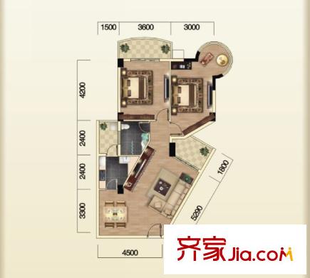 海濱城二期麗港新都C戶型 2室2廳1衛(wèi)1廚