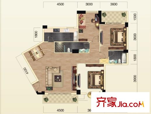 海濱城二期麗港新都130平方米三室兩廳兩衛(wèi) 3室2廳2衛(wèi)1廚