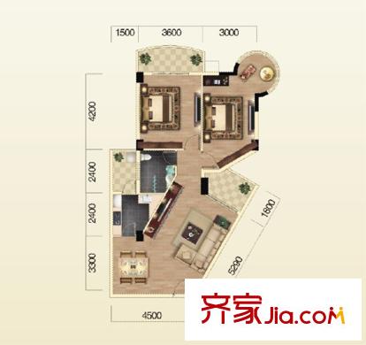 海濱城二期麗港新都99平方米兩室兩廳一衛(wèi) 2室2廳1衛(wèi)1廚