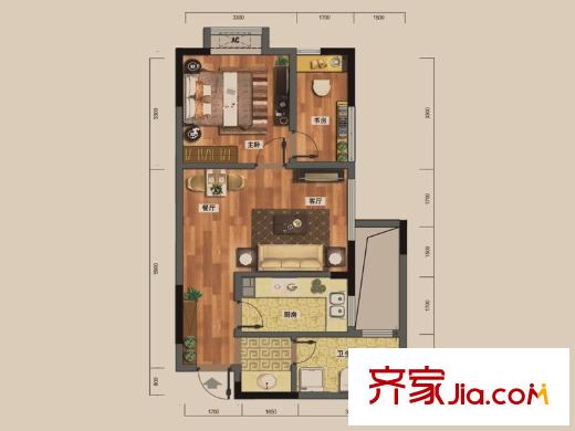 中御公館4#樓 D7戶型 2室2廳1衛(wèi)1廚