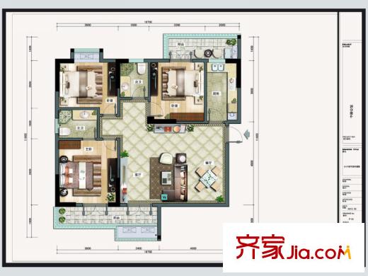中御公館5#E1戶型 3室2廳2衛(wèi)1廚