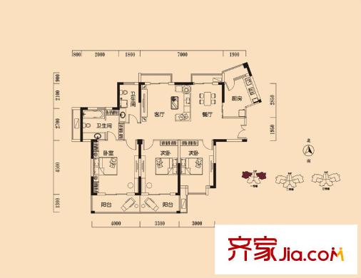 塞納河畔1號(hào)樓D戶型 3室2廳2衛(wèi)1廚