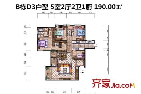 金地京漢1903B棟D3戶型 5室2廳2衛(wèi)1廚