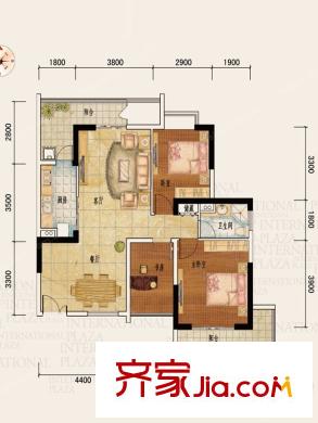 葛洲壩國際廣場1#A-2戶型 2室2廳1衛(wèi)1廚