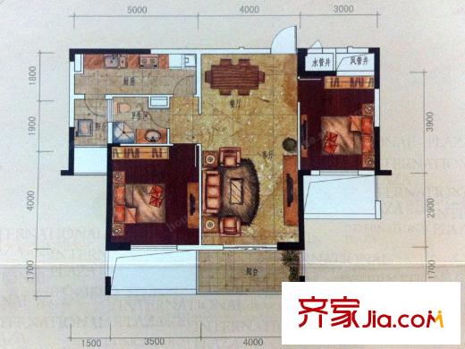 葛洲壩國際廣場3#4#5#B-3戶型 2室2廳1衛(wèi)1廚