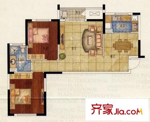葛洲壩國際廣場F戶型圖 2室2廳1衛(wèi)
