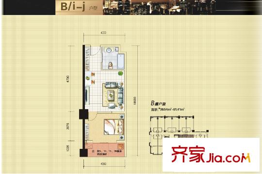 中南國際城二期B號樓i-j戶型 1室1廳1衛(wèi)