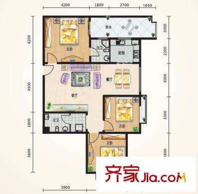 陽(yáng)光美墅戶型圖3#樓G3戶型 3室2廳2衛(wèi)1廚