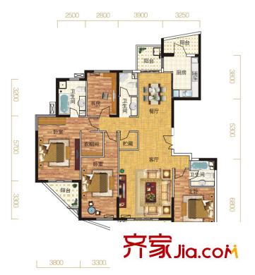 寶安漢水琴臺1號樓A戶型 4室2廳3衛(wèi)1廚