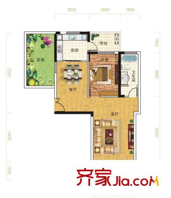 寶安漢水琴臺G型 1室2廳1衛(wèi)1廚