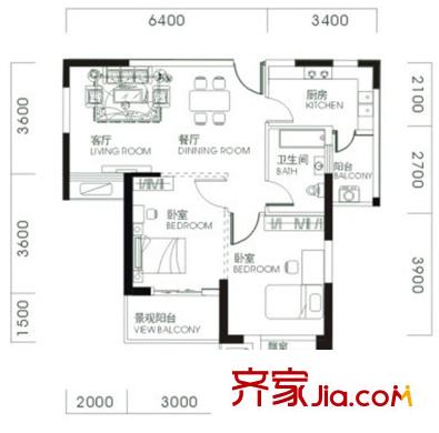 同安家園四期戶型圖A2戶型 2室2廳1衛(wèi)