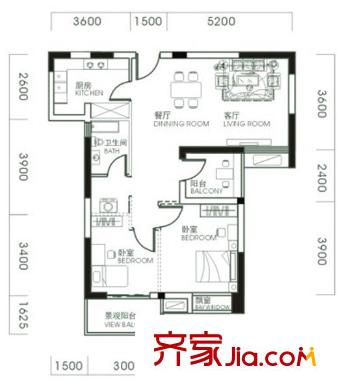 同安家園四期戶型圖B3戶型  2室2廳1衛(wèi)
