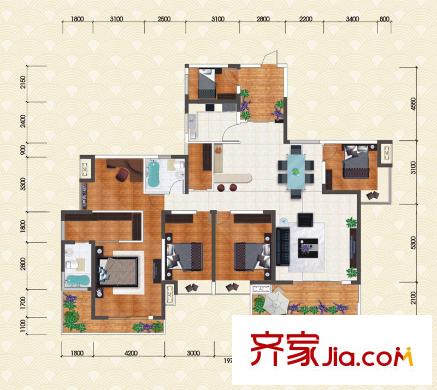 新長(zhǎng)江香榭琴臺(tái)三期E戶型 5室2廳2衛(wèi)1廚