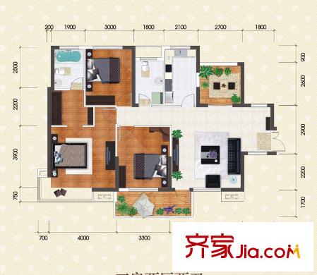 新長(zhǎng)江香榭琴臺(tái)三期A戶型 3室2廳2衛(wèi)1廚