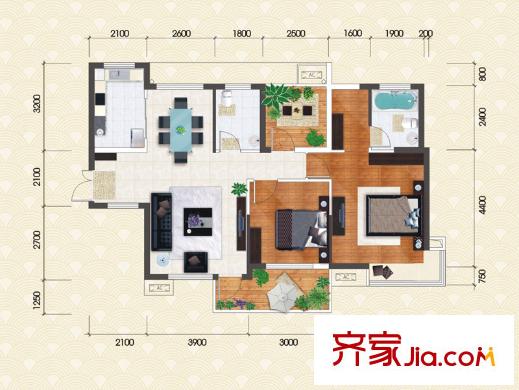 新長(zhǎng)江香榭琴臺(tái)三期D戶型 2室2廳2衛(wèi)1廚