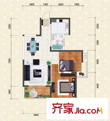 新長(zhǎng)江香榭琴臺(tái)三期C戶型 2室2廳1衛(wèi)1廚
