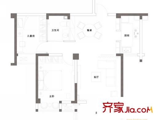 新澳藍(lán)草坪三期10號(hào)樓B1戶型 2室2廳1衛(wèi)1廚