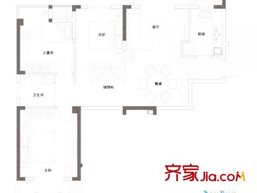 新澳藍(lán)草坪三期10號(hào)樓C1戶型 3室2廳1衛(wèi)1廚