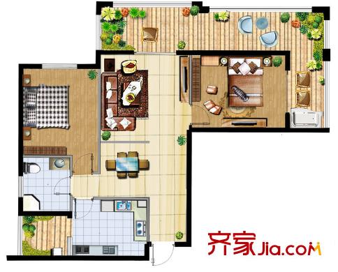寶安高爾夫城B1戶型 2室2廳1衛(wèi)1廚