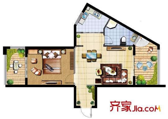 寶安高爾夫城B3戶型 1室1廳1衛(wèi)1廚