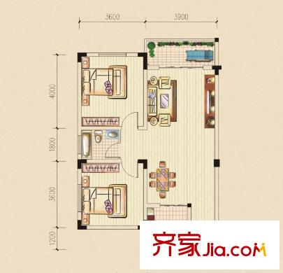 德福中央城 2室 戶型圖